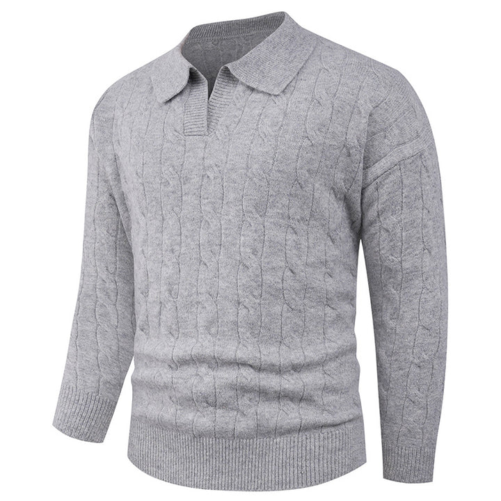 Herren Strickpullover mit modernem Zopfmuster und Polokragen Echoarchiv