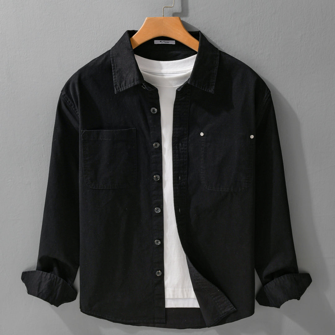 Herren Relaxed-Fit Baumwoll-Overshirt-Jacke mit Doppelbrusttaschen und Kentkragen Echoarchiv