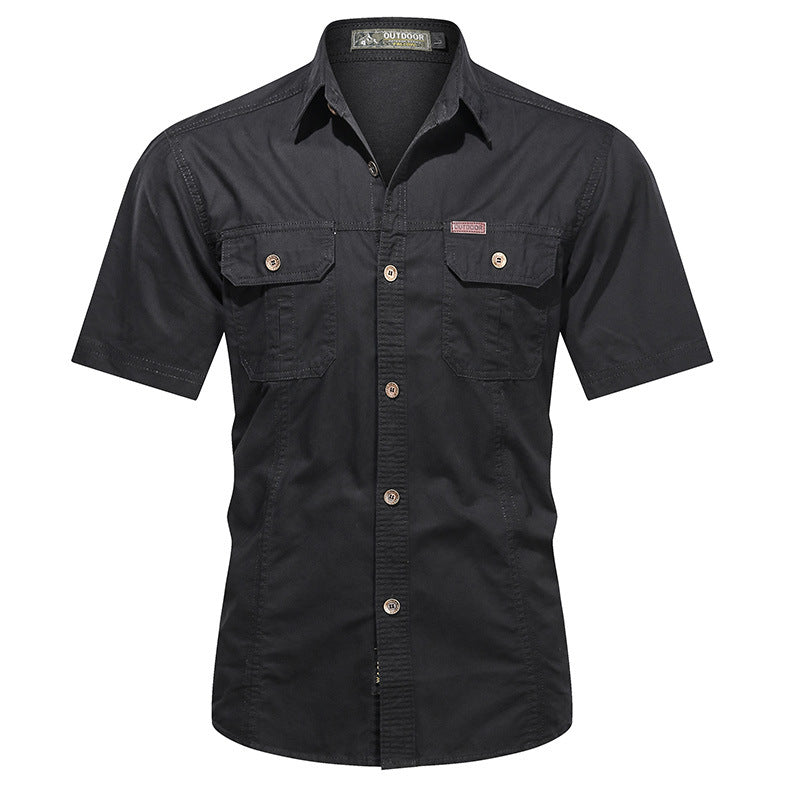 Men's short-sleeve utility shirt with dual flap chest pockets and reinforced stitching – Arvello