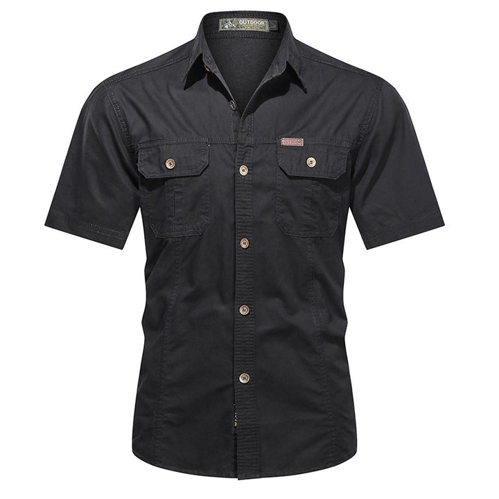 Men's short-sleeve utility shirt with dual flap chest pockets and reinforced stitching – Arvello