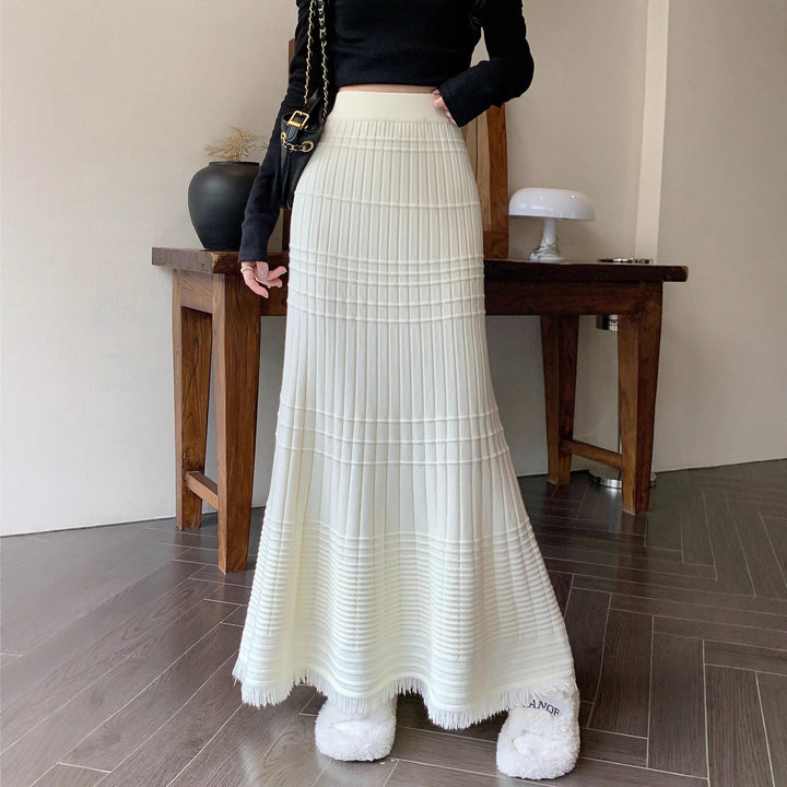 Damen Eleganter Plissee-Maxirock mit Fransen Echo Archiv