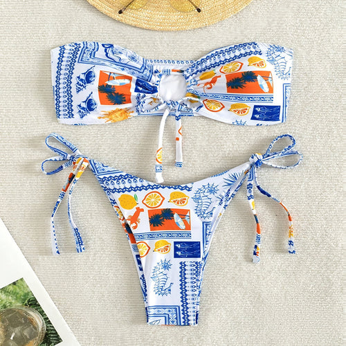Damen Bandeau-Bikini mit verspieltem Muster Echo Archiv