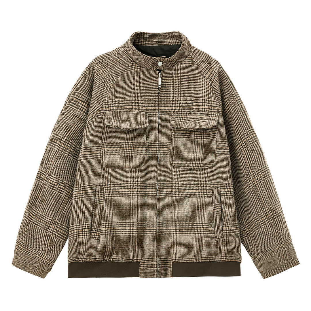 Unisex Karierte Utility-Hemdjacke mit Stehkragen, Brustklappen und Reißverschluss Echo Archiv