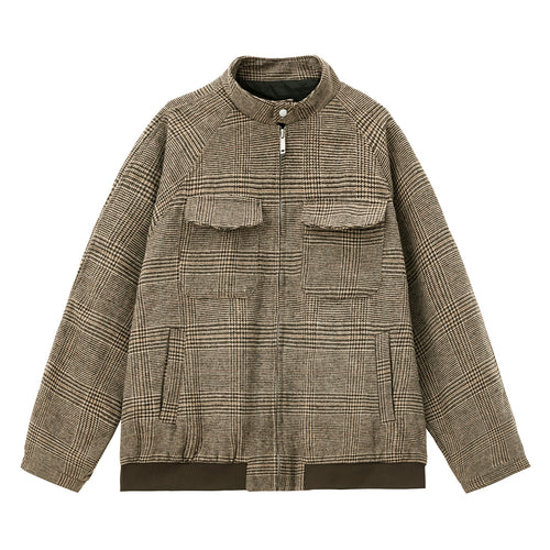 Unisex Karierte Utility-Hemdjacke mit Stehkragen, Brustklappen und Reißverschluss Echo Archiv