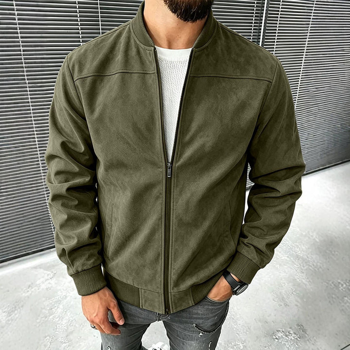 Herren Veloursleder-Optik Bomberjacke mit Reißverschluss und Rippbündchen Echoarchiv