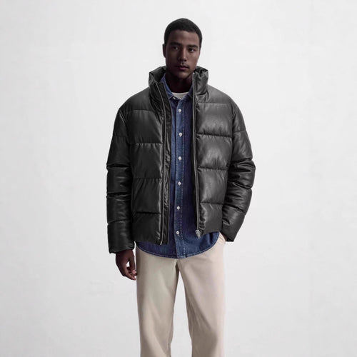 Herren Gepolsterte Lederoptik‑Steppjacke mit hohem Stehkragen Echo Archiv