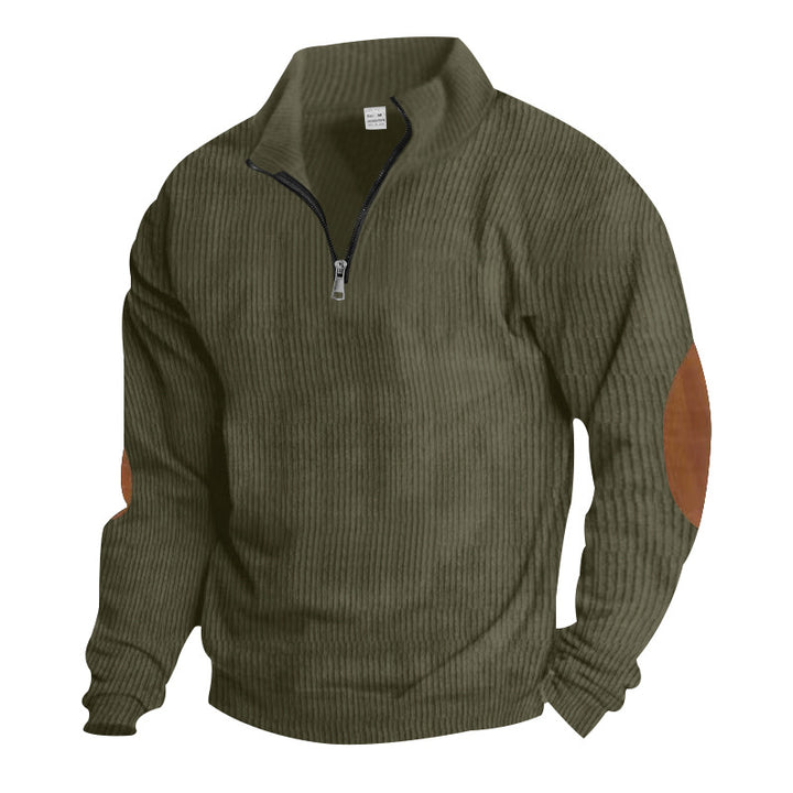 Herren nan gerippter Feinstrick-Pullover mit kurzem Reißverschluss Stehkragen und Lederoptik-Ellbogenpatches Echo Archiv