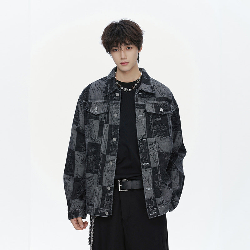 Herren Oversized Jeansjacke im Urban-Style mit grafischem Druck Echoarchiv
