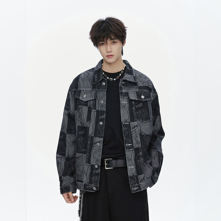 Herren Oversized Jeansjacke im Urban-Style mit grafischem Druck Echoarchiv