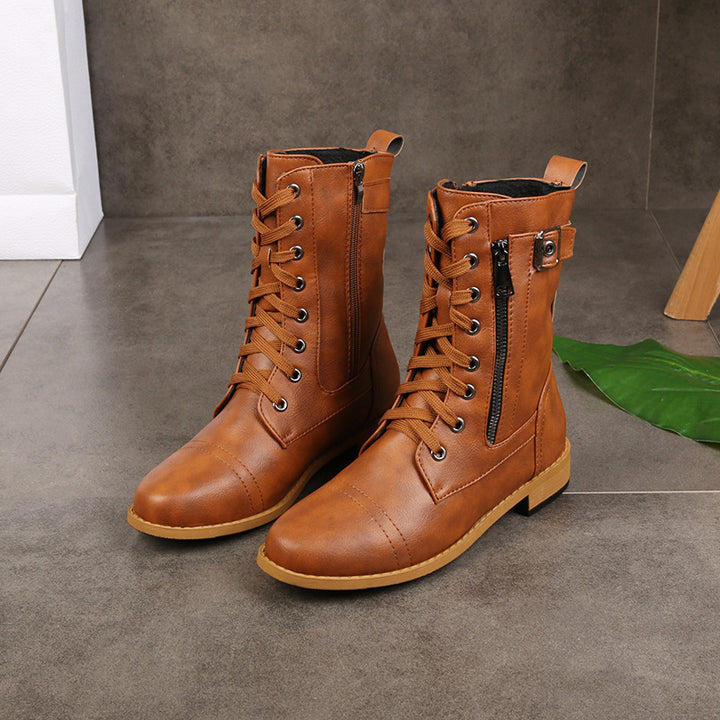 Damen nan knöchelhohe Schnürstiefel aus Lederimitat mit seitlichem Reißverschluss und strapazierfähiger Profilsohle Echo Archiv