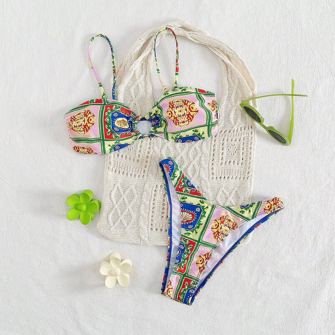 Damen Bikini mit elegantem Bandeau-Schnitt und buntem Muster Echo Archiv