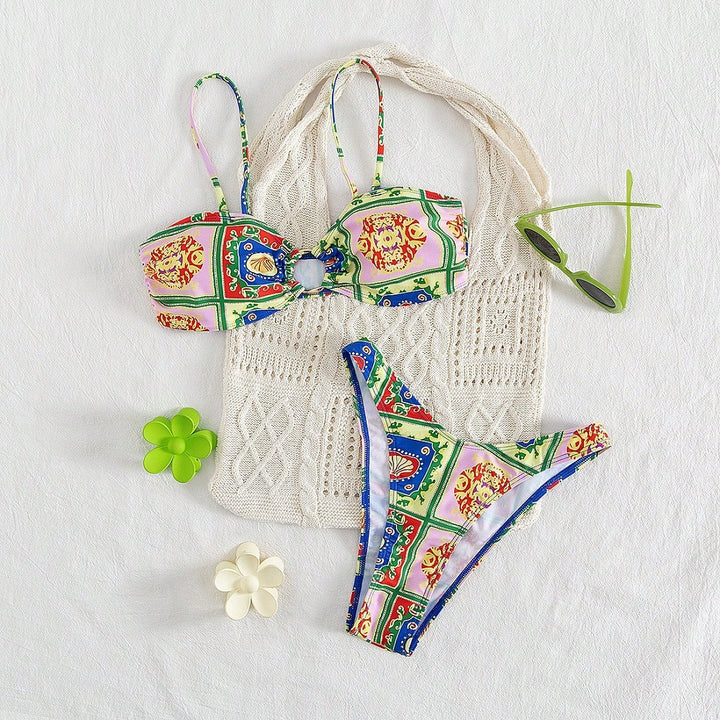 Damen Bikini mit elegantem Bandeau-Schnitt und buntem Muster Echo Archiv