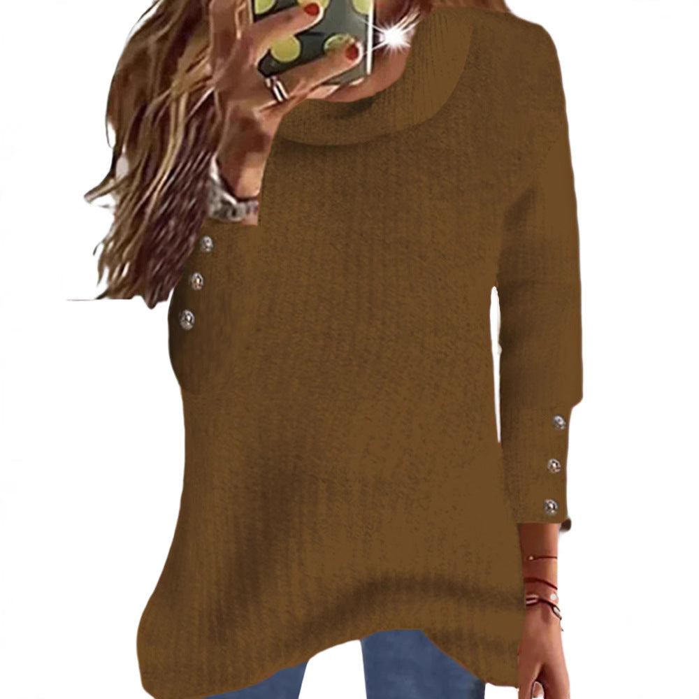 Damen Locker Feinstrickpullover mit Rundhalsausschnitt und dekorativer Knopfblende an den Ärmeln Echoarchiv