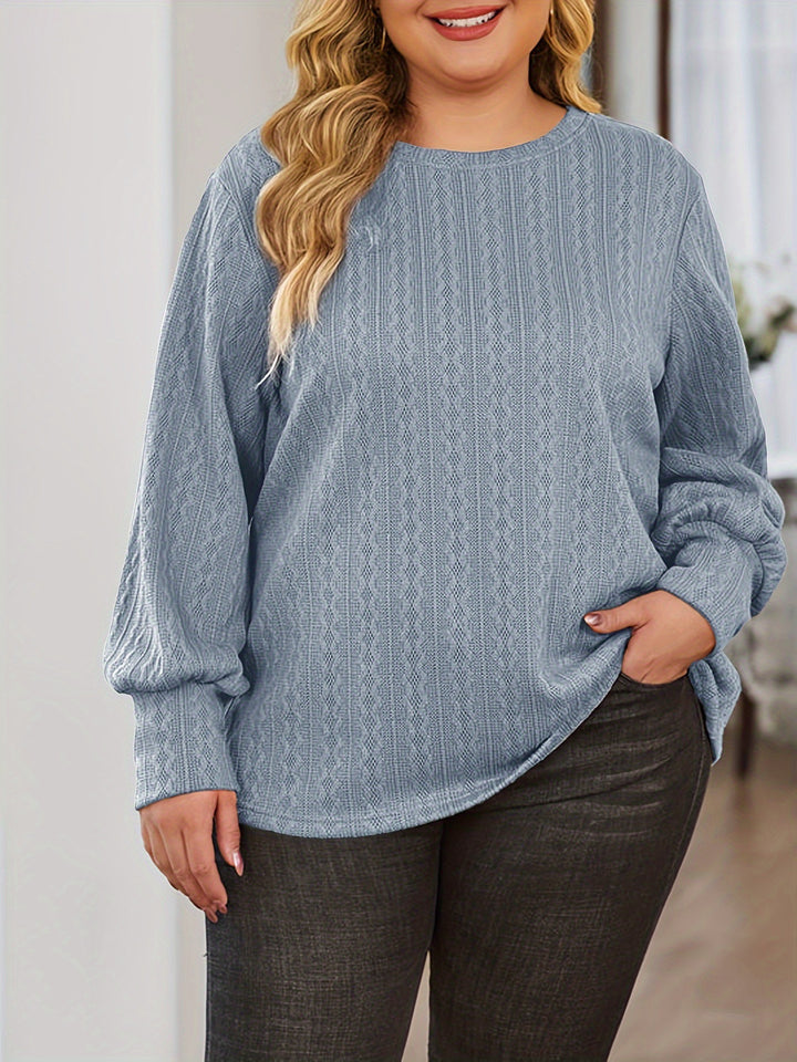 Damen Texturierter Oversize-Strickpullover mit Rundhalsausschnitt und Ballonärmeln Echoarchiv