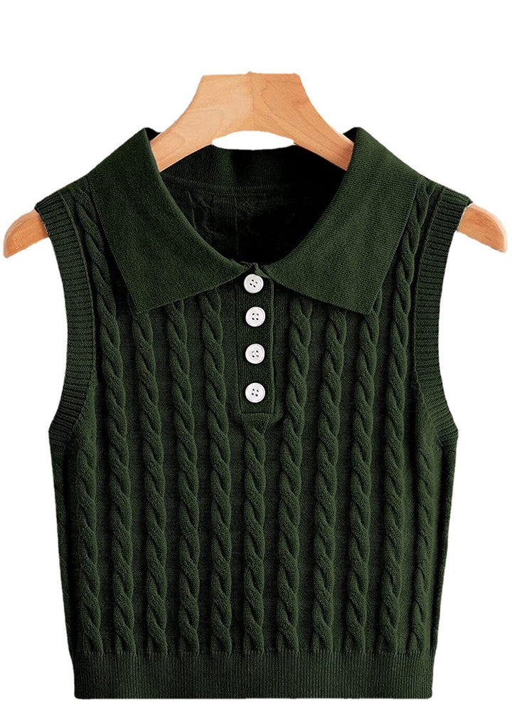 Damen Feinstrick-Ärmellose Polo-Weste mit Zopfmuster und tailliertem Schnitt Echo Archiv