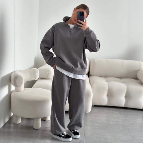 Damen nan Oversize Halbzip-Pullover mit Stehkragen und weitem Lounge-Hose-Set Echo Archiv