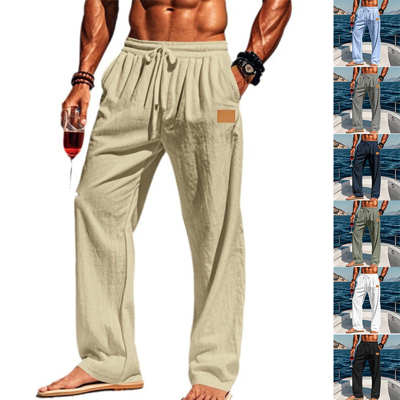 Herren nan lässige Leinen-Relaxhose mit weitem Bein, Tunnelzugbund und tiefen Eingrifftaschen Echo Archiv