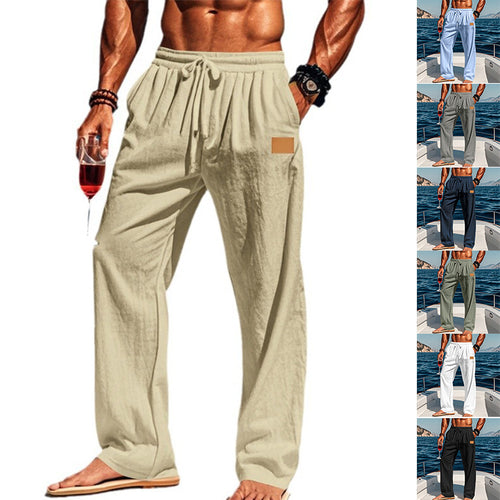 Herren nan lässige Leinen-Relaxhose mit weitem Bein, Tunnelzugbund und tiefen Eingrifftaschen Echo Archiv