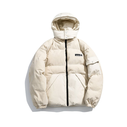 Damen Cord-Stepp-Pufferjacke mit Kapuze und Utility-Ärmeltasche Echoarchiv