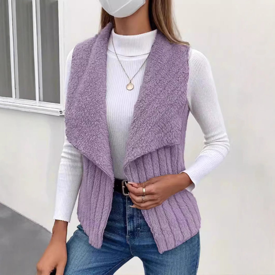 Damen nan kuschelige ärmellose Teddy-Fleece-Weste mit großem Schalkragen und strukturierter Rippenoptik Echo Archiv