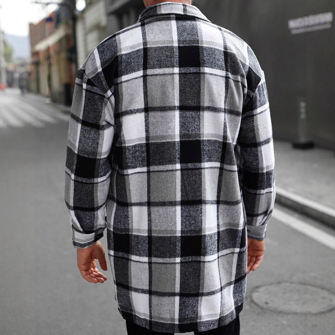 Herren nan kariertes Longline-Überhemd mit aufgesetzten Brusttaschen und Knopfleiste Echo Archiv