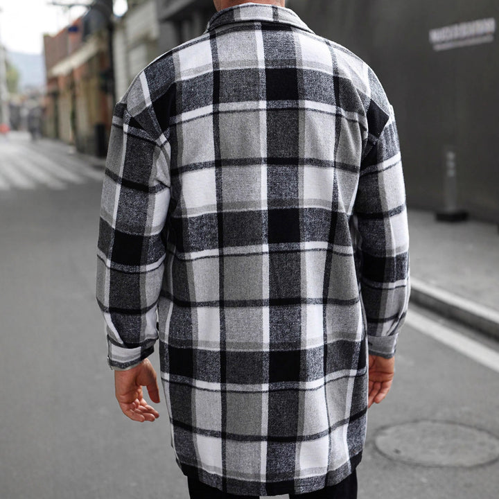 Herren nan kariertes Longline-Überhemd mit aufgesetzten Brusttaschen und Knopfleiste Echo Archiv