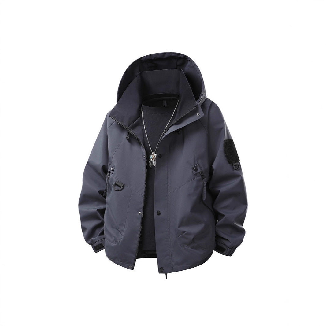 Herren Wasserabweisende Kapuzen‑Utility‑Jacke mit Multitaschen, Kordelzug und Reißverschluss Echoarchiv