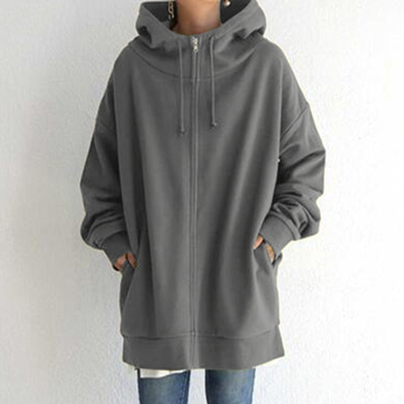 Damen nan oversized Kapuzenlongpullover mit Reißverschluss und Eingrifftaschen Echo Archiv