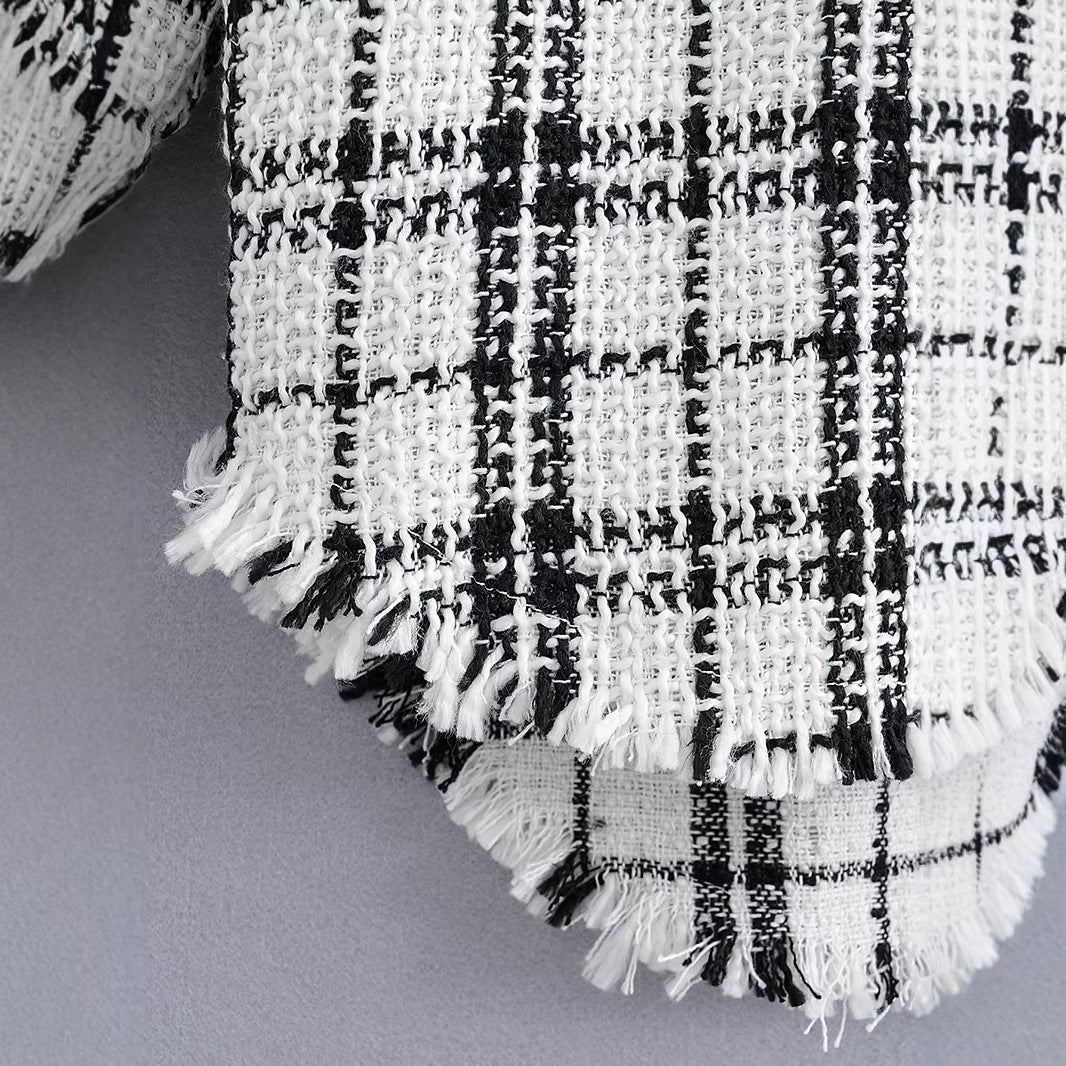 Damen Oversized Tweed-Hemdjacke mit Brusttaschen und fransigem Saum Echo Archiv