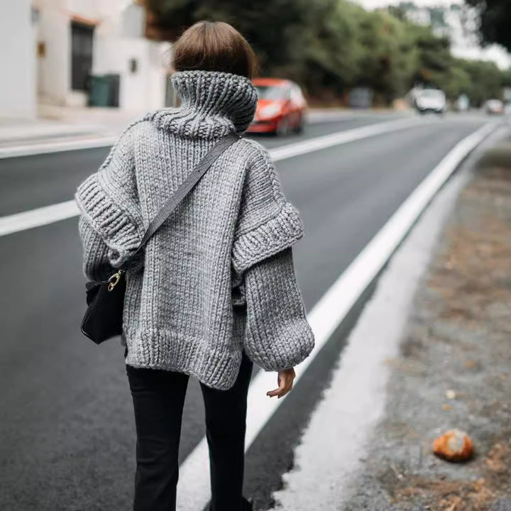 Damen Oversize Grobstrickpullover mit hohem Rollkragen Echoarchiv
