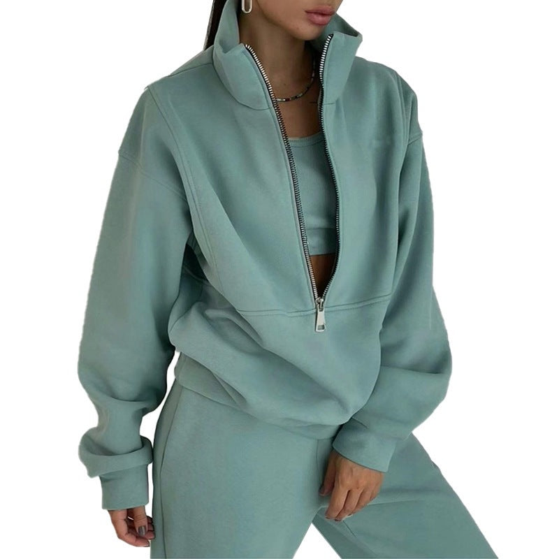 Damen nan kurzes Halbzip-Sweatshirt-und-Jogginghose-Set mit Stehkragen, oversized Schnitt und weichem French-Terry Echo Archiv