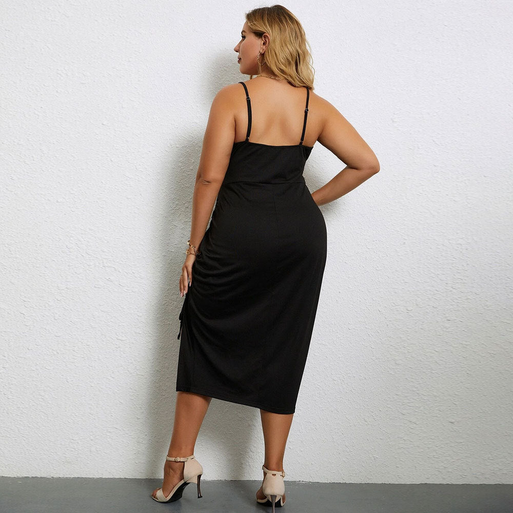 Damen lässiges Midi-Kleid mit verstellbaren Spagettiträgern und seitlichem Rüschendetail Echo Archiv