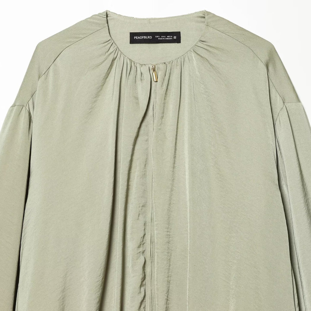 Damen Leichte Cropped-Blousonjacke mit Rundhals, Ballonärmeln und Tunnelzugsaum Echo Archiv