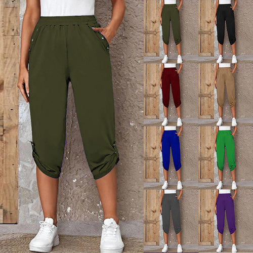 Damen nan lässige dreiviertellange Hose mit elastischem Bund, Eingrifftaschen und krempelbarem Saum Echo Archiv