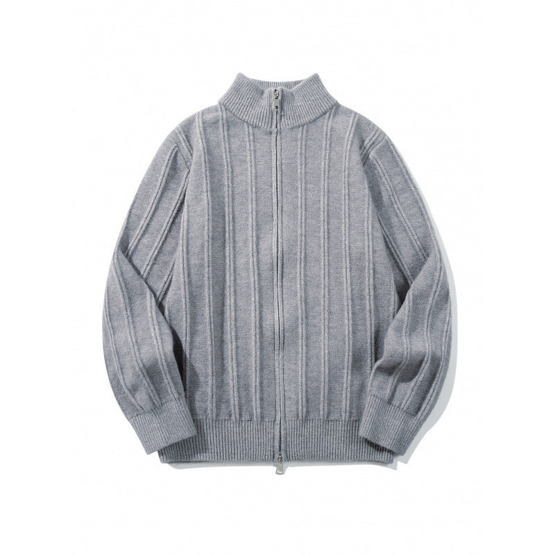 Unisex Reißverschluss-Strickjacke mit Stehkragen und vertikaler Struktur Echo Archiv