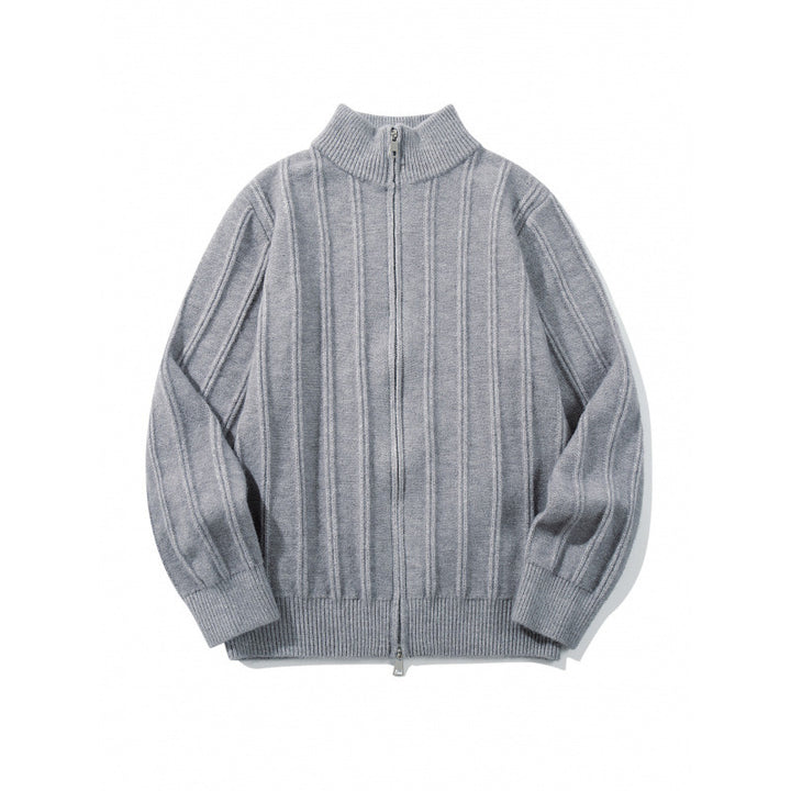 Unisex Reißverschluss-Strickjacke mit Stehkragen und vertikaler Struktur Echo Archiv