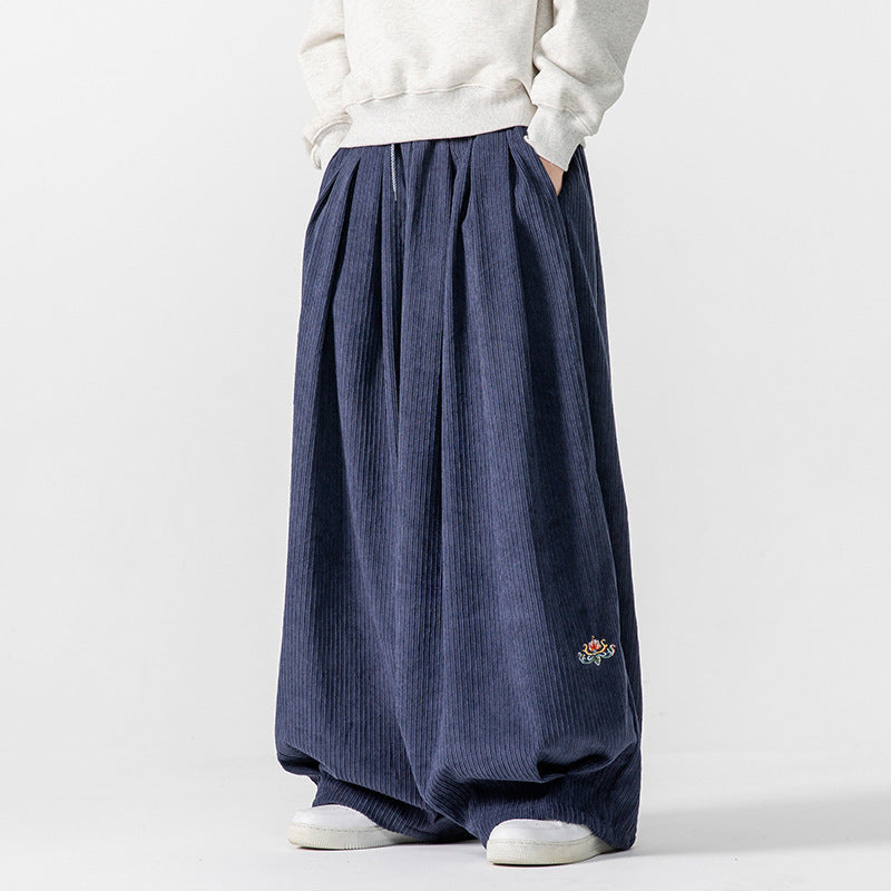 Herren Extraweite Plissée-Hose mit Rippstruktur und Tunnelzug Echo Archiv