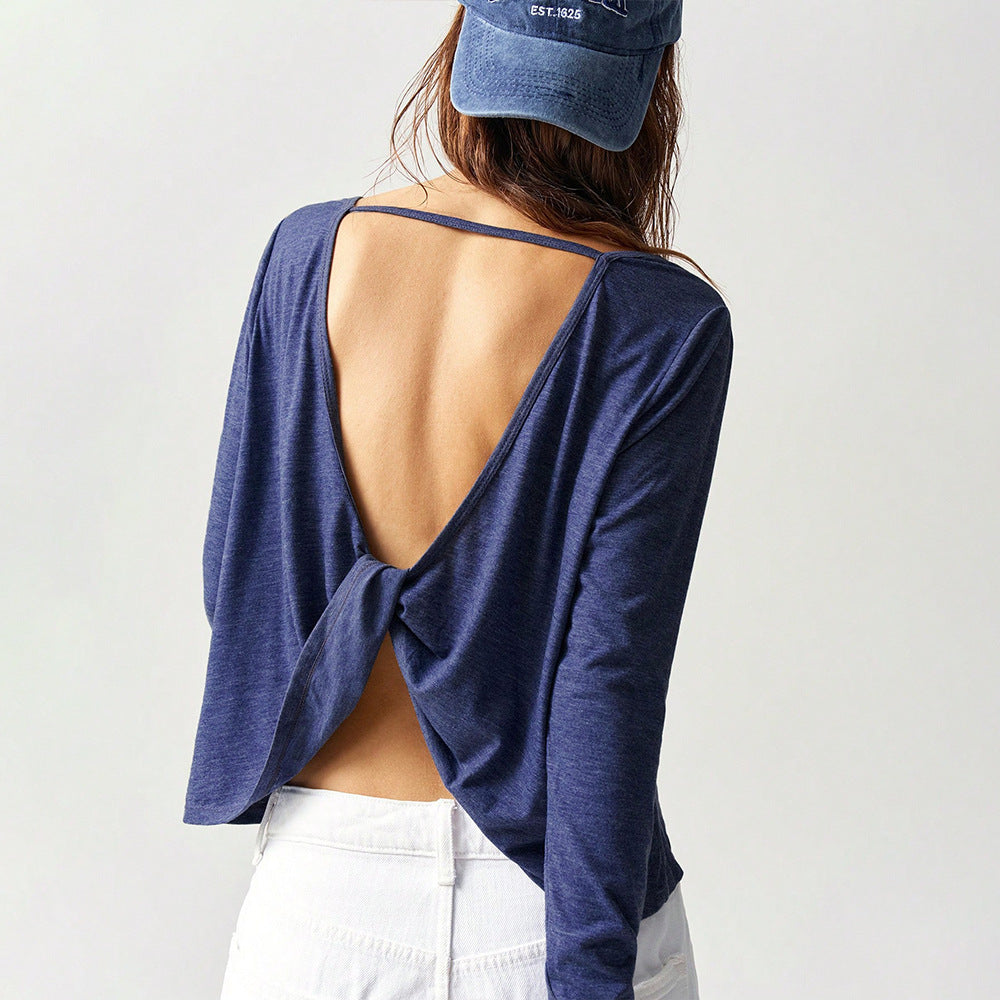 Damen legeres Cropped-Longsleeve mit weiter Oversize-Passform und gerundetem Saum – Avérine