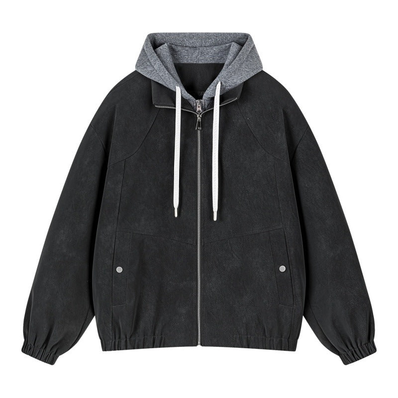 Herren Lagenlook Bomberjacke mit integrierter Kapuze, elastischem Saum & Druckknopf‑Taschen Echoarchiv