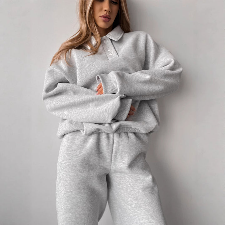 Damen Polo-Sweatshirt und Relax-Fit Jogginghose Set aus French Terry – Auréline