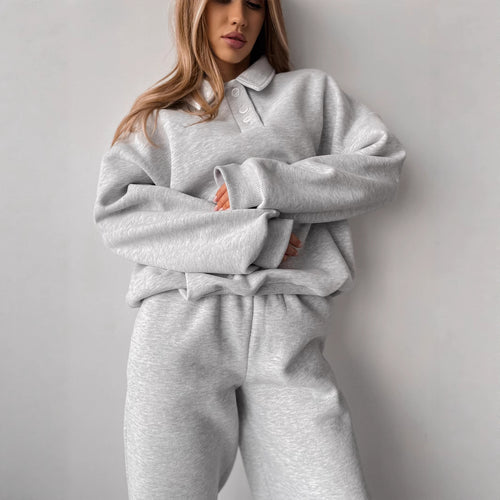 Damen Polo-Sweatshirt und Relax-Fit Jogginghose Set aus French Terry – Auréline