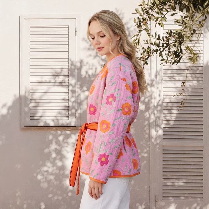 Damen Gestepptes Blumen-Kimono mit Bindegürtel Echoarchiv