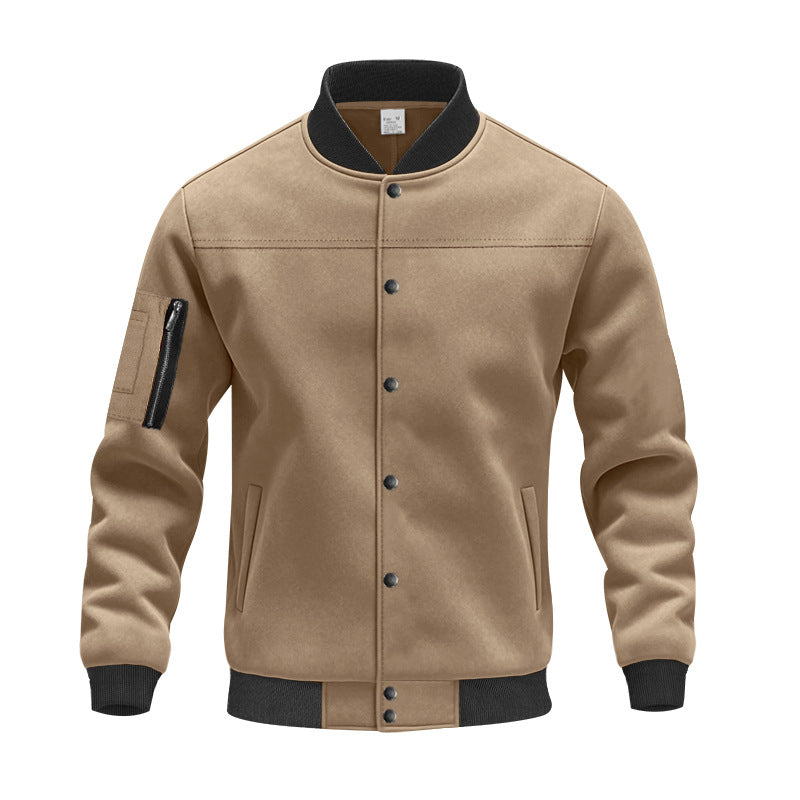 Herren Varsity-Bomberjacke mit Druckknopfverschluss, Ärmeltasche und gerippten Bündchen – Brevano