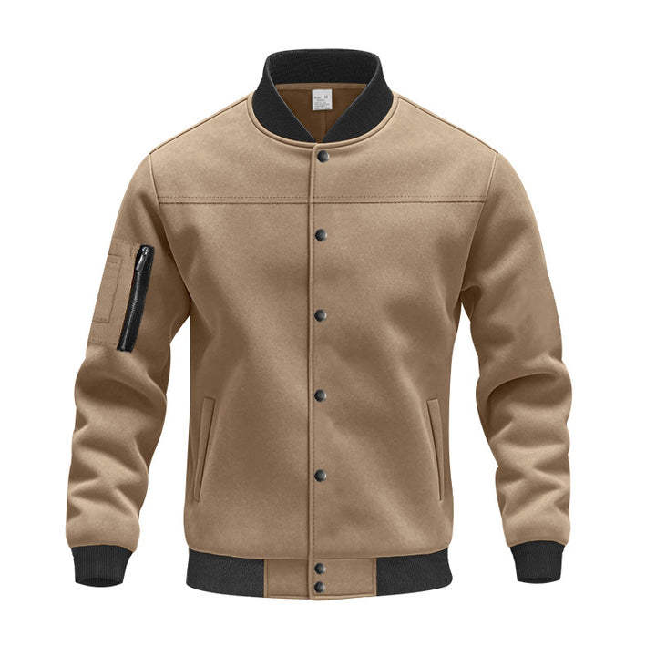 Herren Varsity-Bomberjacke mit Druckknopfverschluss, Ärmeltasche und gerippten Bündchen – Brevano