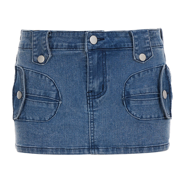 Damen Minirock aus Denim mit praktischen Taschen und Druckknopfverschluss Echo Archiv