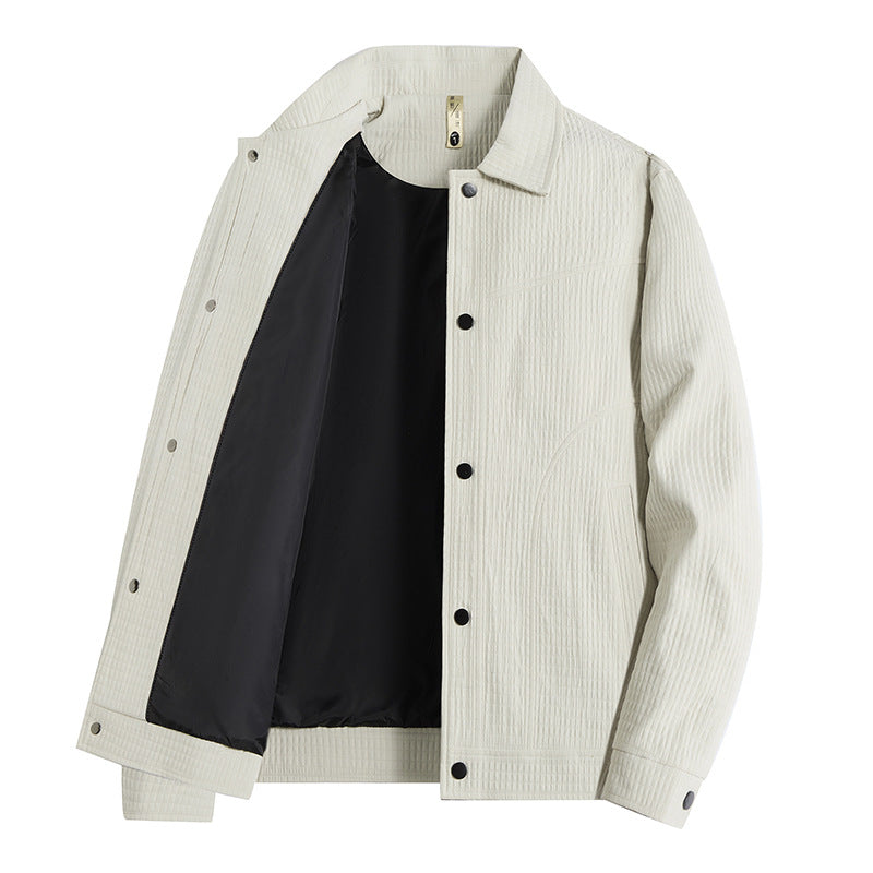Herren Leichte Übergangsjacke im Worker-Stil mit mikrostrukturierter Twill-Optik und Druckknopfleiste Echo Archiv