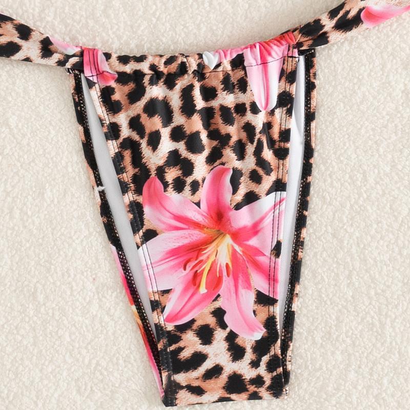 Damen Bikini-Set mit floralem Leopardenmuster und elegantem Knotendetail Echo Archiv