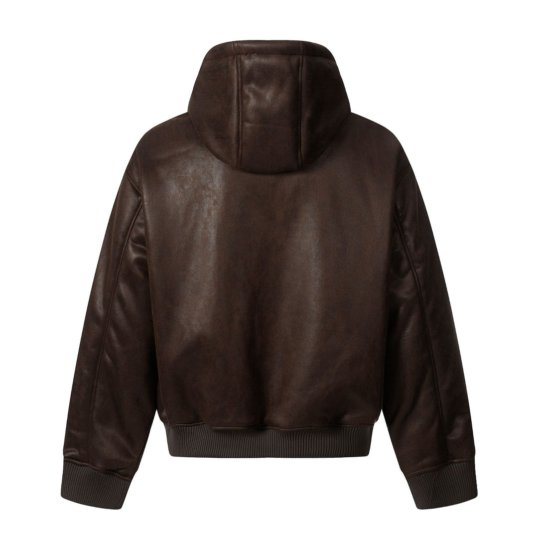 Herren Kapuzen-Lederblouson mit Teddyfutter und Rippbündchen Echoarchiv