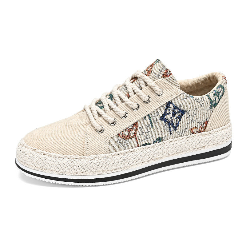 Damen Plateau-Espadrille-Sneaker mit besticktem Canvas, Quastenanhänger und geflochtener Bastsohle – Névara