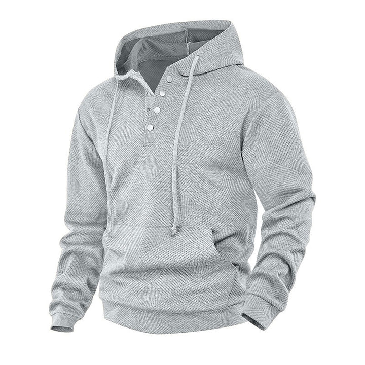 Herren Kapuzenpullover mit Henley-Knopfleiste, Strukturstrick & Kängurutasche Echoarchiv